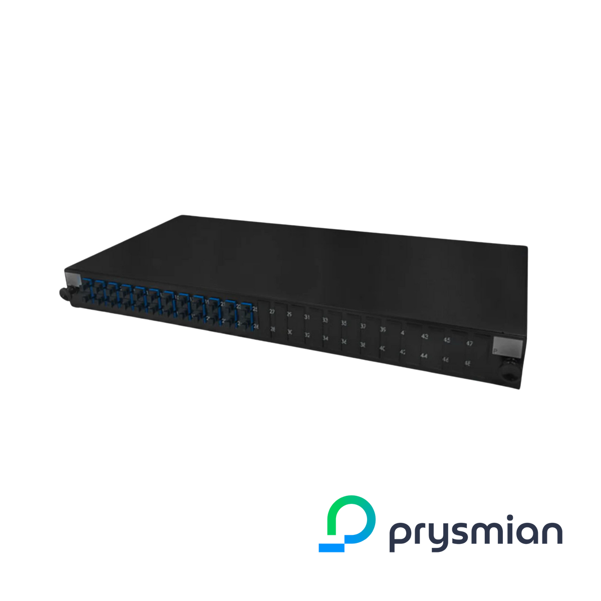 Image of PRYSMIAN Fibre SC Panel | Single Mode | 24 Way | 1U | 12 x Duplex Blue Adaptors | 1 x 24F Splice Cassette (YPPBP03308)