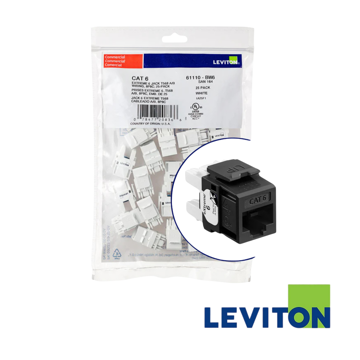 Image of LEVITON Atlas X1 Cat6A Quickport Jack | UTP (BR-6AUJK-RE6)