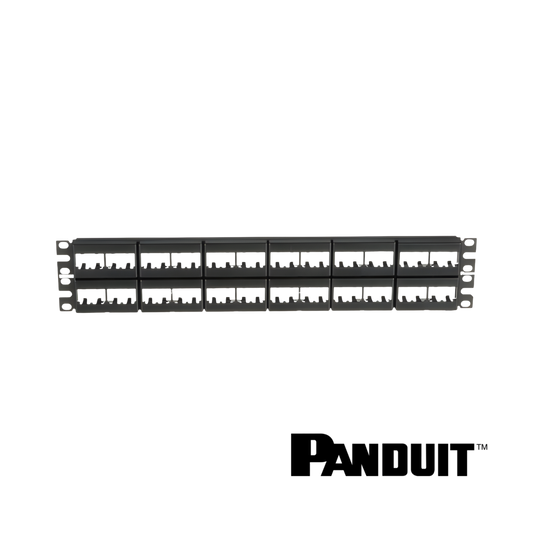 Image of PANDUIT Mini-Com® Modular 48-Port Patch Panel | Unloaded | 2RU + Label (PT-CPP48WBLY)