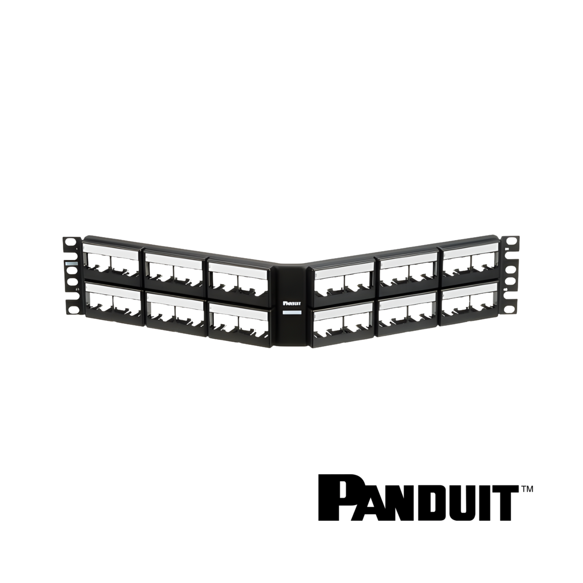Image of PANDUIT Mini-Com® Modular 48-Port Patch Panel | Unloaded | Angled | 2RU (PT-CPPLA48WBLY)